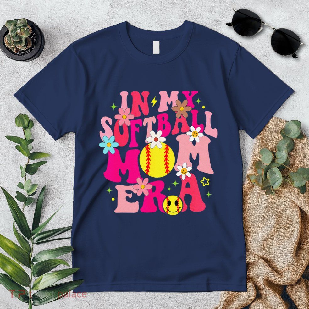 Groovy In My Softball Mom Era Life Game Day Vibes Mama Pink Premium T-Shirt