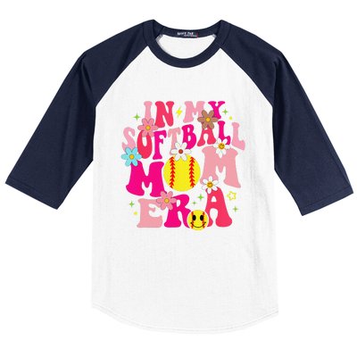 Groovy In My Softball Mom Era Life Game Day Vibes Mama Pink Baseball Sleeve Shirt