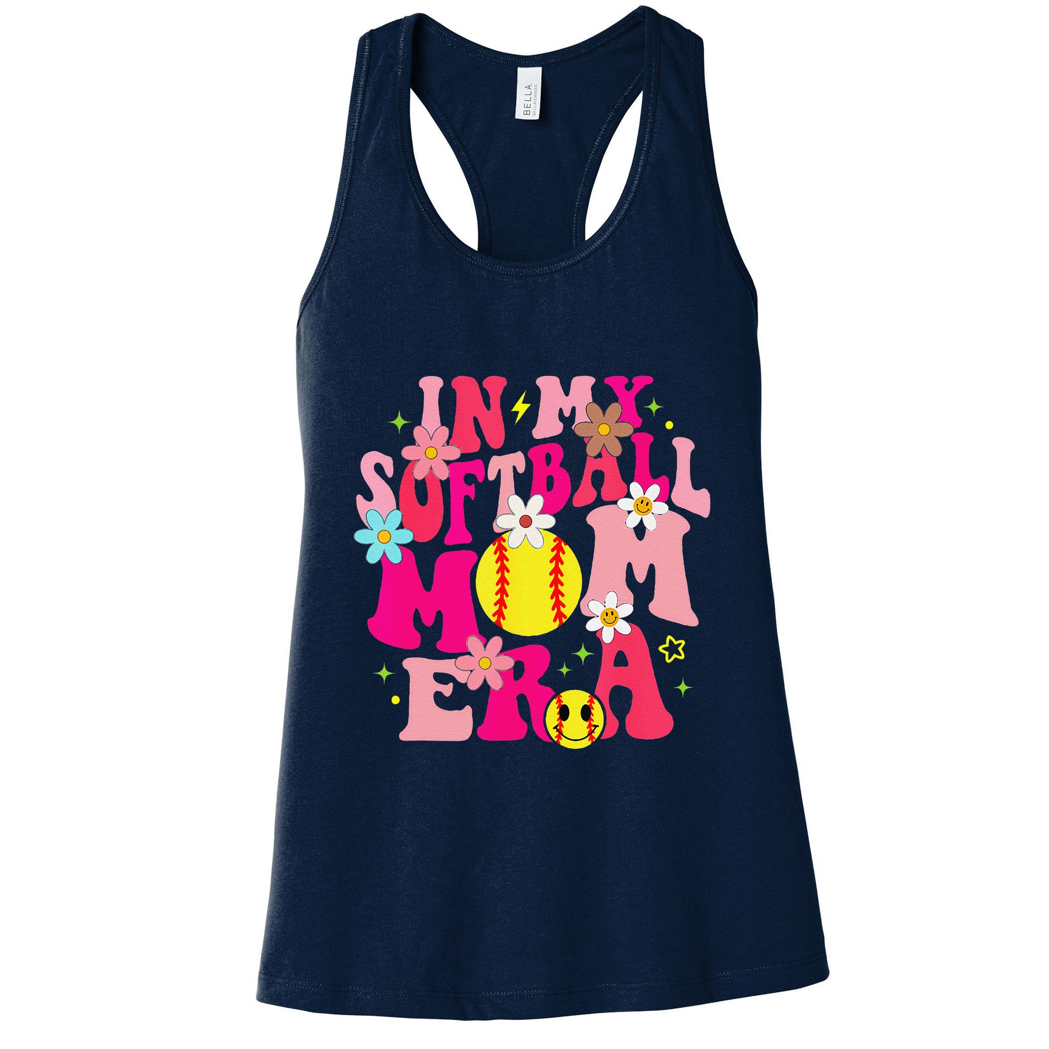 Groovy In My Softball Mom Era Life Game Day Vibes Mama Pink Womens Tank Top