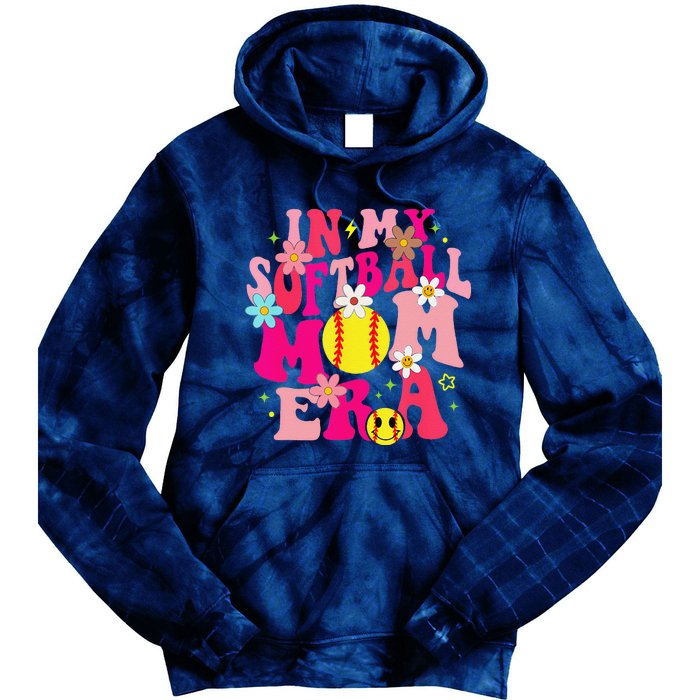 Groovy In My Softball Mom Era Life Game Day Vibes Mama Pink Tie Dye Hoodie