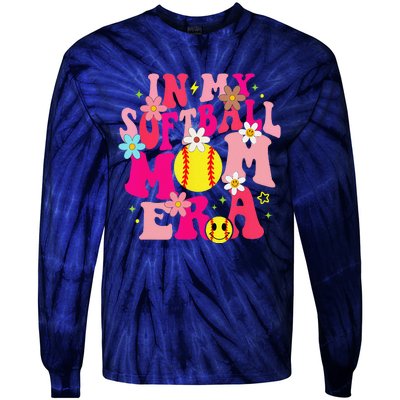 Groovy In My Softball Mom Era Life Game Day Vibes Mama Pink Tie-Dye Long Sleeve Shirt