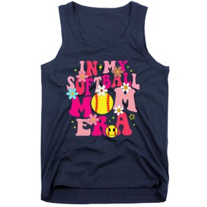 Groovy In My Softball Mom Era Life Game Day Vibes Mama Pink Tank Top