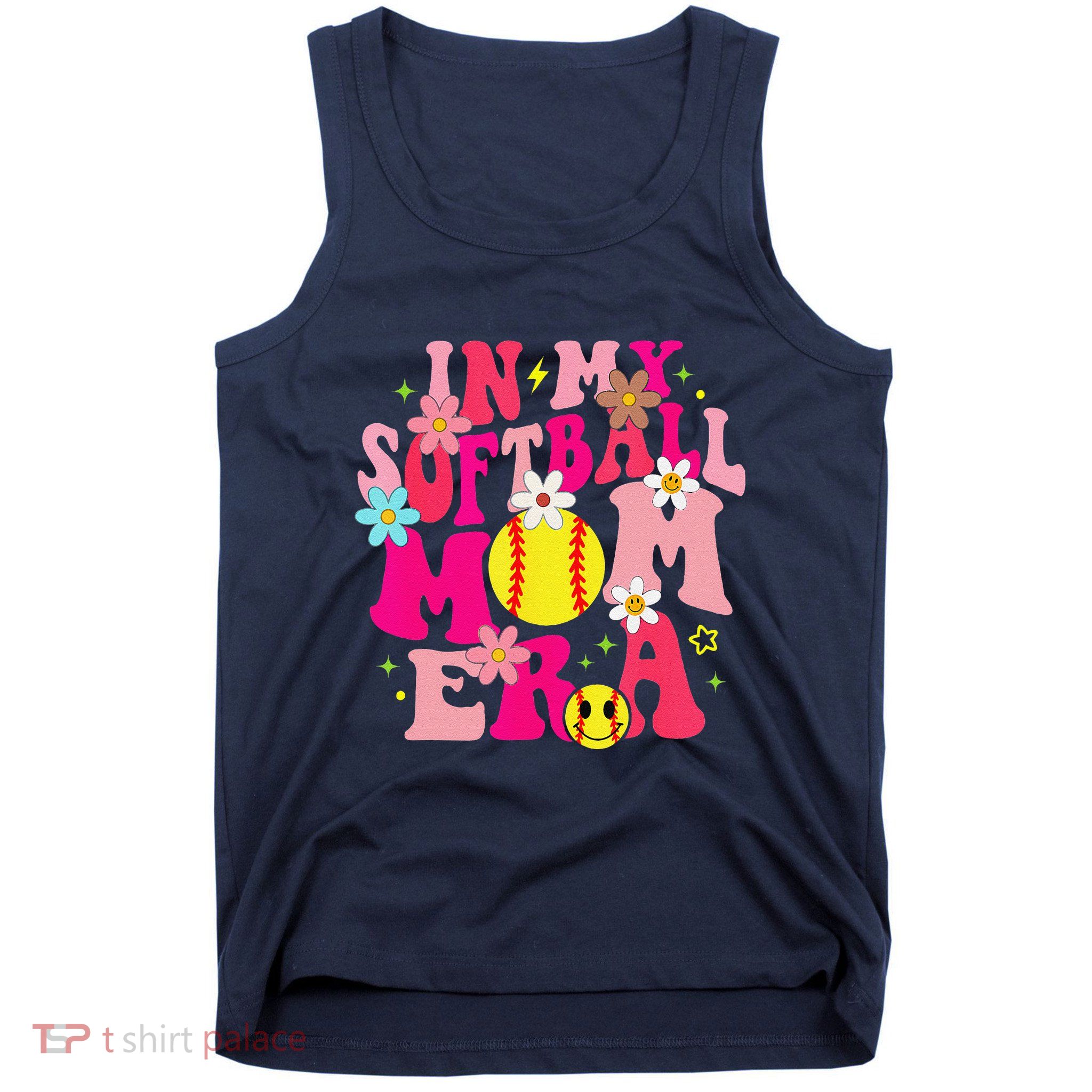 Groovy In My Softball Mom Era Life Game Day Vibes Mama Pink Tank Top