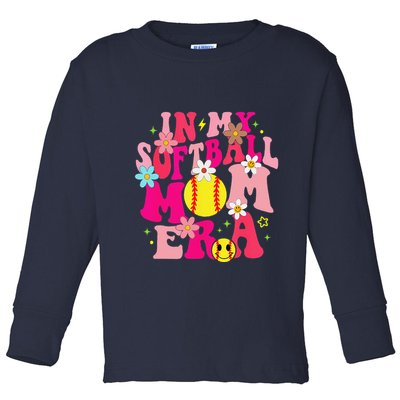 Groovy In My Softball Mom Era Life Game Day Vibes Mama Pink Toddler Long Sleeve Shirt