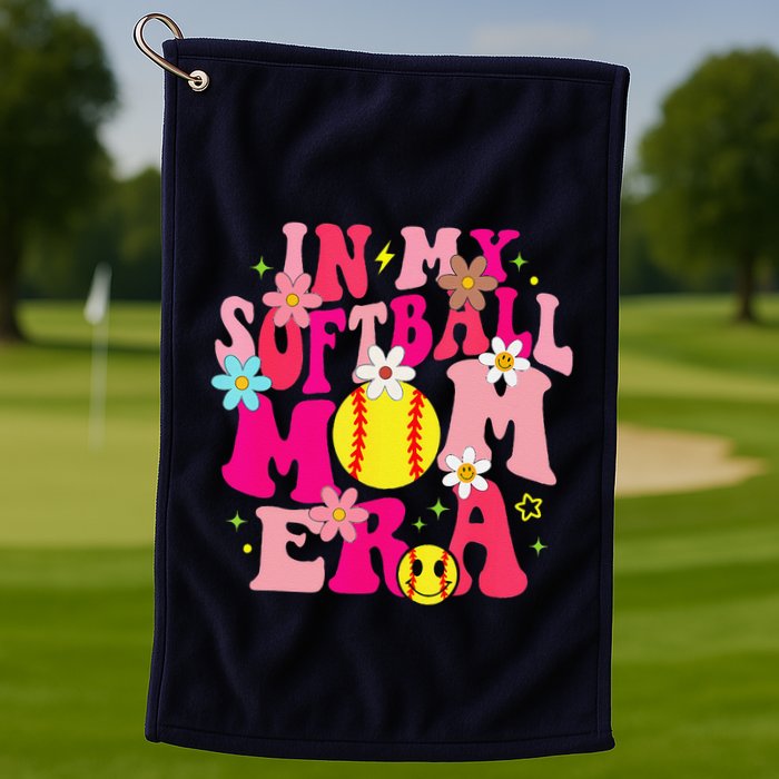 Groovy In My Softball Mom Era Life Game Day Vibes Mama Pink Golf Towel