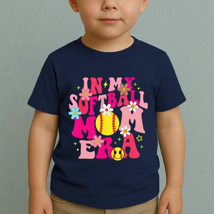 Groovy In My Softball Mom Era Life Game Day Vibes Mama Pink Toddler T-Shirt