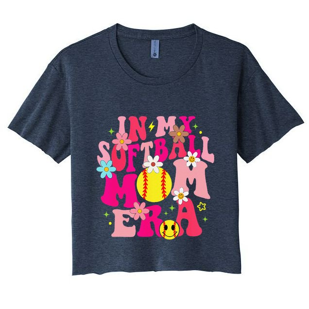Groovy In My Softball Mom Era Life Game Day Vibes Mama Pink Crop Top