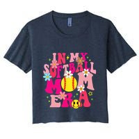 Groovy In My Softball Mom Era Life Game Day Vibes Mama Pink Women's Crop Top Tee
