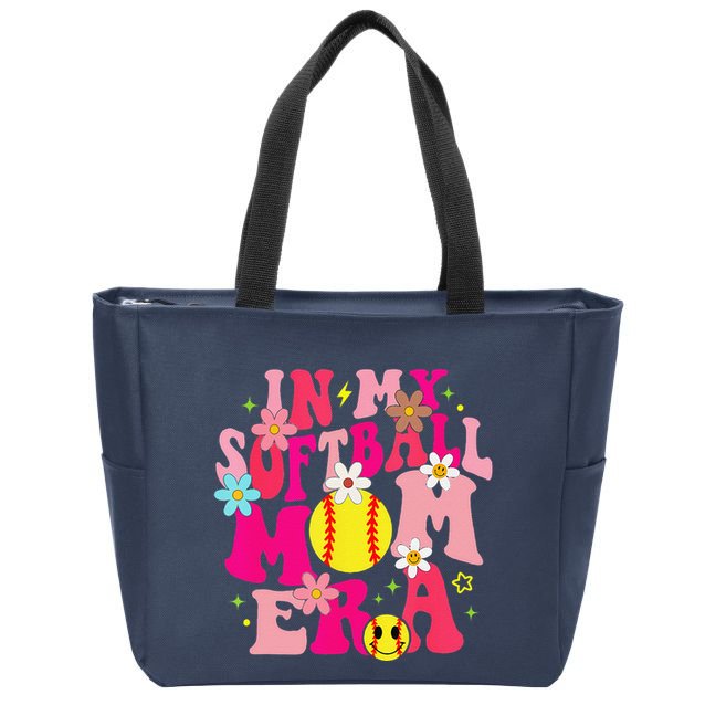 Groovy In My Softball Mom Era Life Game Day Vibes Mama Pink Zip Tote Bag
