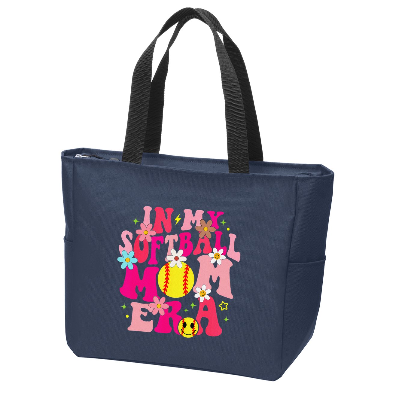 Groovy In My Softball Mom Era Life Game Day Vibes Mama Pink Zip Tote Bag