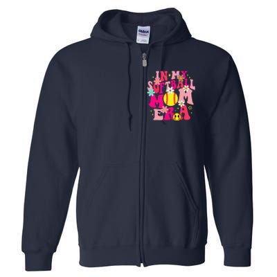 Groovy In My Softball Mom Era Life Game Day Vibes Mama Pink Full Zip Hoodie