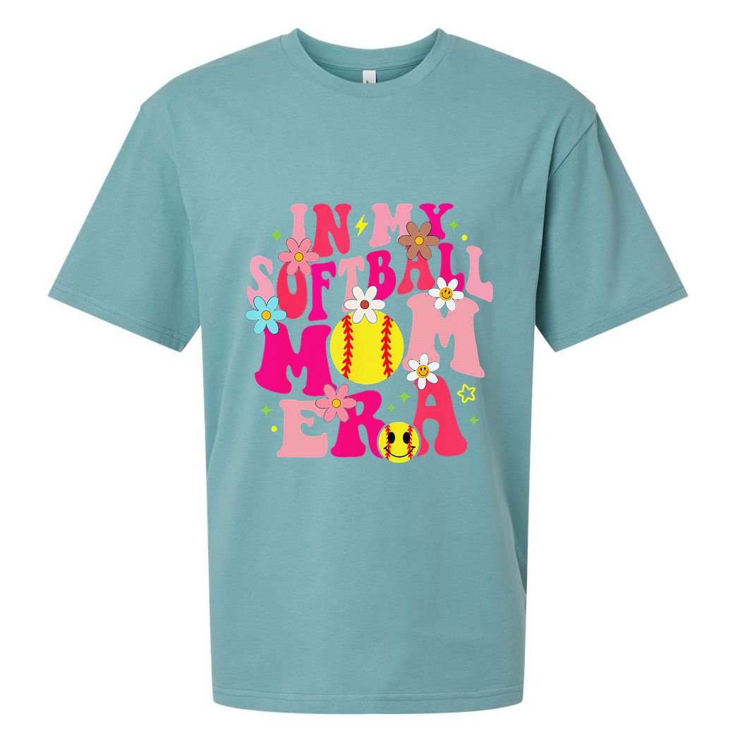 Groovy In My Softball Mom Era Life Game Day Vibes Mama Pink Sueded Cloud Jersey T-Shirt