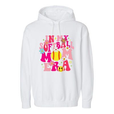 Groovy In My Softball Mom Era Life Game Day Vibes Mama Pink Garment-Dyed Fleece Hoodie