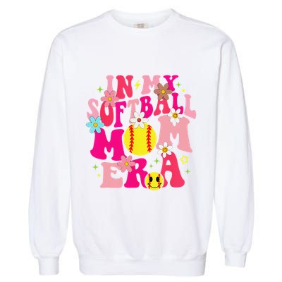 Groovy In My Softball Mom Era Life Game Day Vibes Mama Pink Garment-Dyed Sweatshirt