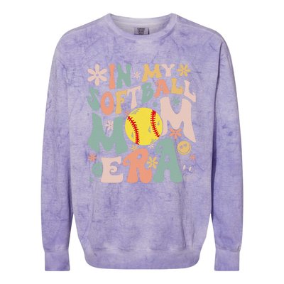 Groovy In My Softball Mom Era Mom Life Game Day Vibes Mama Colorblast Crewneck Sweatshirt