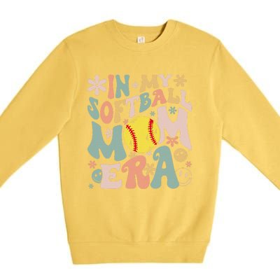 Groovy In My Softball Mom Era Mom Life Game Day Vibes Mama Premium Crewneck Sweatshirt