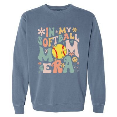 Groovy In My Softball Mom Era Mom Life Game Day Vibes Mama Garment-Dyed Sweatshirt