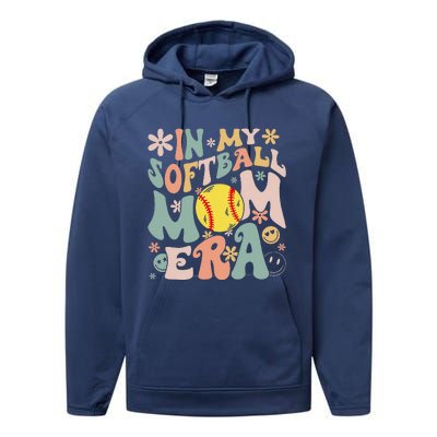 Groovy In My Softball Mom Era Mom Life Game Day Vibes Mama Performance Fleece Hoodie