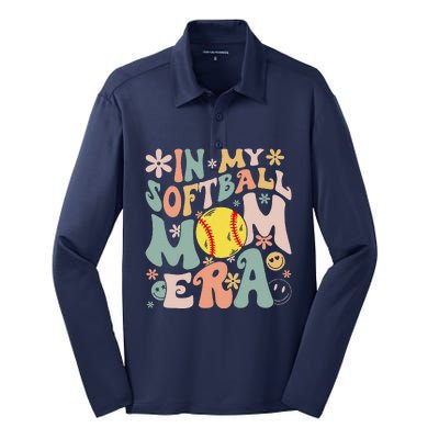 Groovy In My Softball Mom Era Mom Life Game Day Vibes Mama Silk Touch Performance Long Sleeve Polo