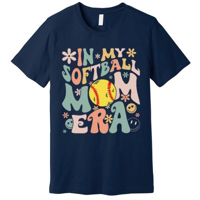 Groovy In My Softball Mom Era Mom Life Game Day Vibes Mama Premium T-Shirt