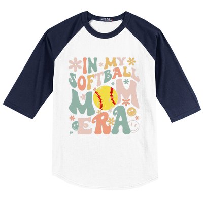 Groovy In My Softball Mom Era Mom Life Game Day Vibes Mama Baseball Sleeve Shirt