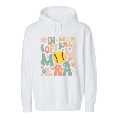 Groovy In My Softball Mom Era Mom Life Game Day Vibes Mama Garment-Dyed Fleece Hoodie