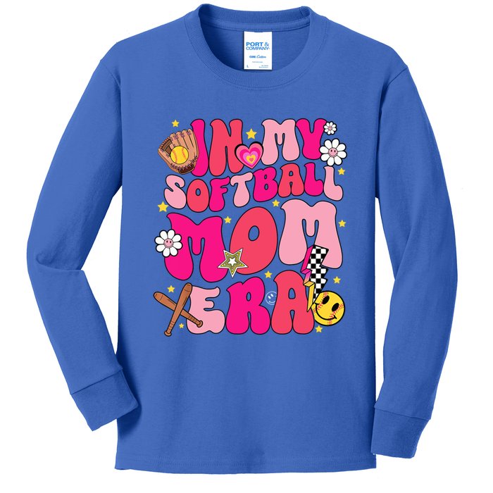 Groovy In My Softball Mom Era Mom Life Game Day Vibes Cute Gift Kids Long Sleeve Shirt