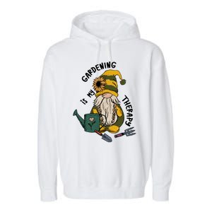 Gardening Is My Therapy Gnome Garment-Dyed Fleece Hoodie