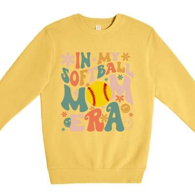 Groovy In My Softball Mom Era Mom Life Game Day Vibes Gift Premium Crewneck Sweatshirt