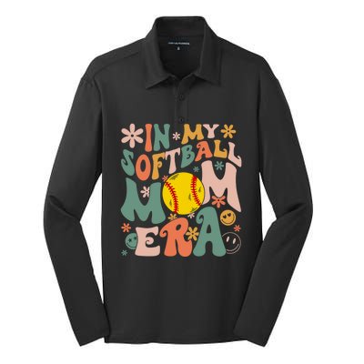 Groovy In My Softball Mom Era Mom Life Game Day Vibes Gift Silk Touch Performance Long Sleeve Polo