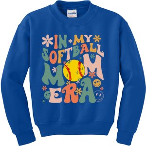 Groovy In My Softball Mom Era Mom Life Game Day Vibes Gift Kids Sweatshirt