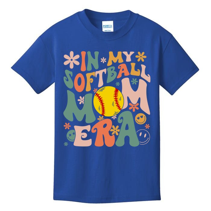 Groovy In My Softball Mom Era Mom Life Game Day Vibes Gift Kids T-Shirt