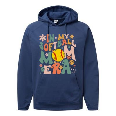 Groovy In My Softball Mom Era Mom Life Game Day Vibes Gift Performance Fleece Hoodie