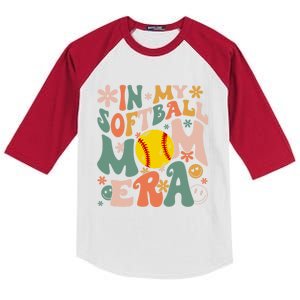 Groovy In My Softball Mom Era Mom Life Game Day Vibes Gift Kids Colorblock Raglan Jersey