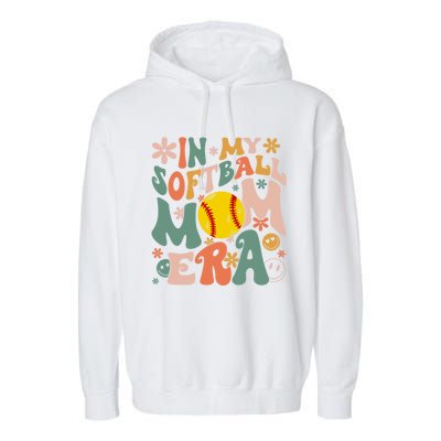 Groovy In My Softball Mom Era Mom Life Game Day Vibes Gift Garment-Dyed Fleece Hoodie