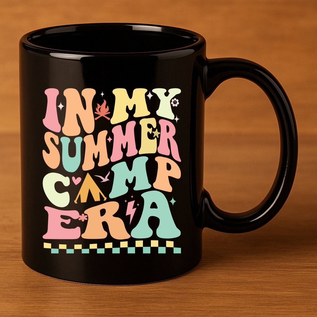 Groovy In My Summer Camp Era Retro Summer Camping Gift 11oz C Handle Ceramic Mug