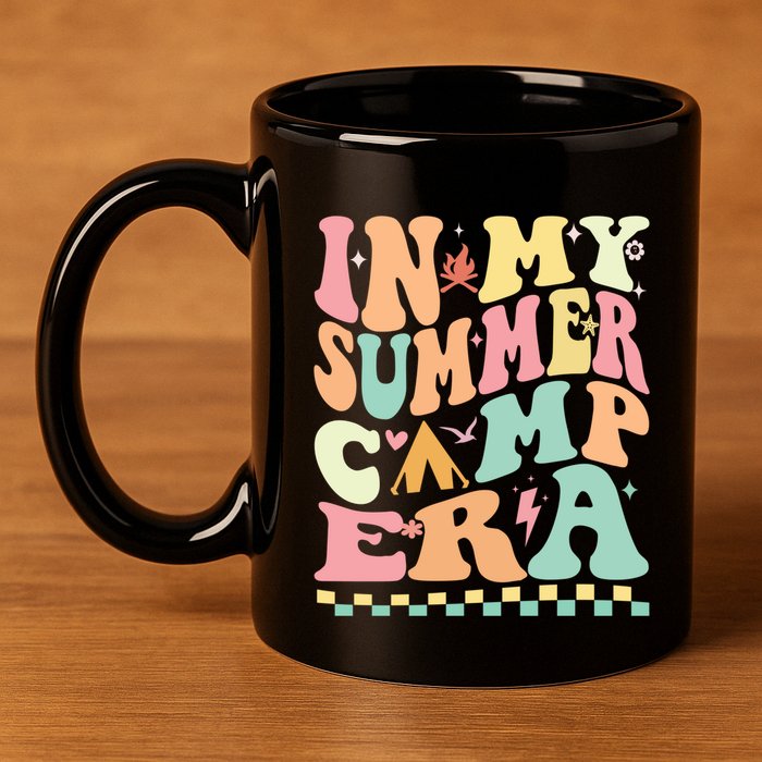 Groovy In My Summer Camp Era Retro Summer Camping Gift 11oz C Handle Ceramic Mug