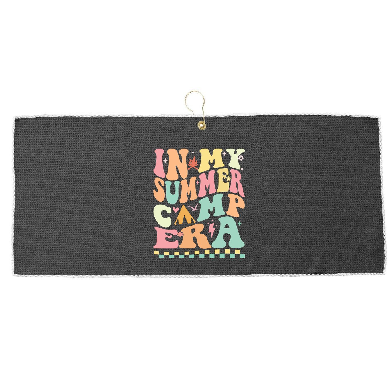 Groovy In My Summer Camp Era Retro Summer Camping Gift Large Microfiber Waffle Golf Towel