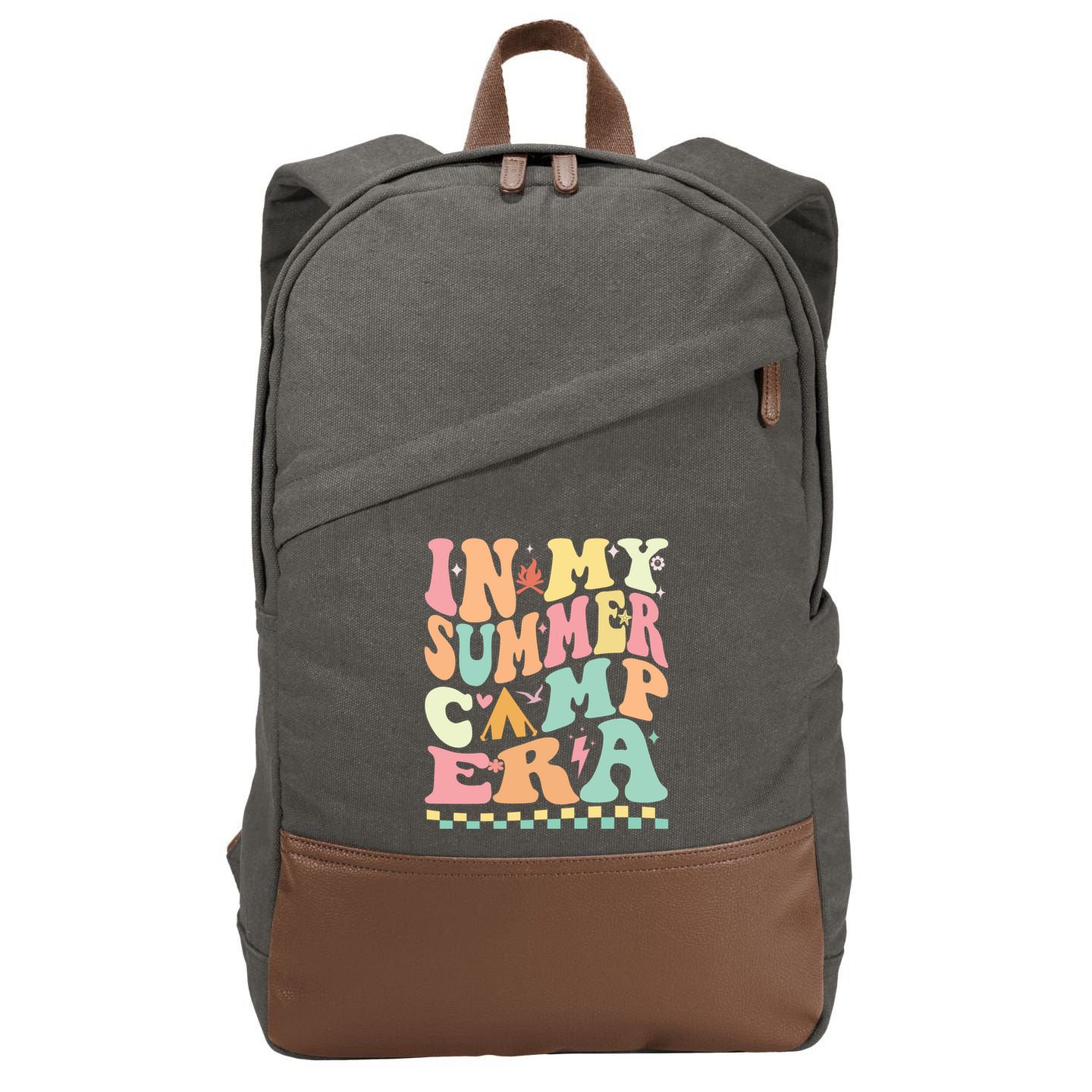 Groovy In My Summer Camp Era Retro Summer Camping Gift Cotton Canvas Backpack