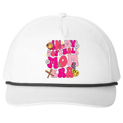 Groovy In My Softball Mom Era Mom Life Game Day Vibes Mama Snapback Five-Panel Rope Hat