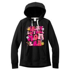 Groovy In My Softball Mom Era Mom Life Game Day Vibes Mama Women's Fleece Hoodie