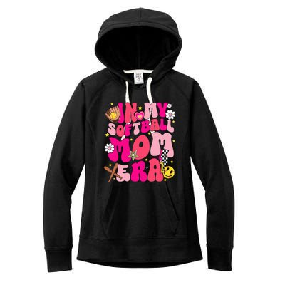 Groovy In My Softball Mom Era Mom Life Game Day Vibes Mama Women's Fleece Hoodie