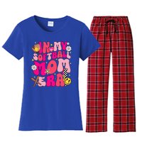 Groovy In My Softball Mom Era Mom Life Game Day Vibes Mama Women's Flannel Pajama Set