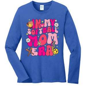 Groovy In My Softball Mom Era Mom Life Game Day Vibes Mama Ladies Long Sleeve Shirt