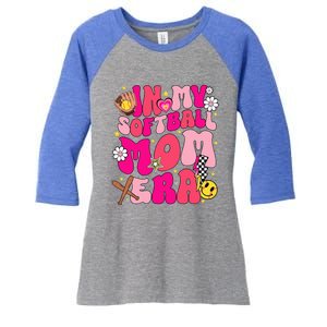 Groovy In My Softball Mom Era Mom Life Game Day Vibes Mama Women's Tri-Blend 3/4-Sleeve Raglan Shirt