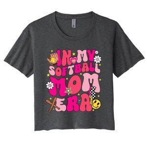 Groovy In My Softball Mom Era Mom Life Game Day Vibes Mama Women's Crop Top Tee