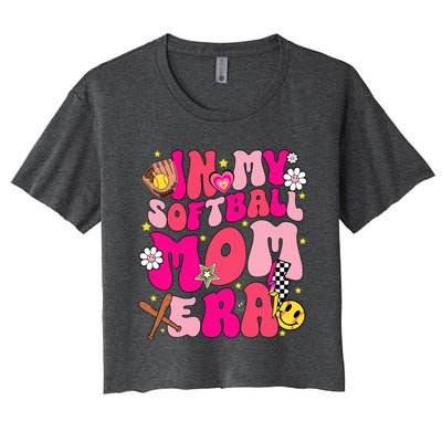 Groovy In My Softball Mom Era Mom Life Game Day Vibes Mama Women's Crop Top Tee