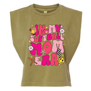 Groovy In My Softball Mom Era Mom Life Game Day Vibes Mama Garment-Dyed Women's Muscle Tee