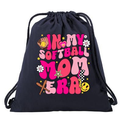 Groovy In My Softball Mom Era Mom Life Game Day Vibes Mama Drawstring Bag