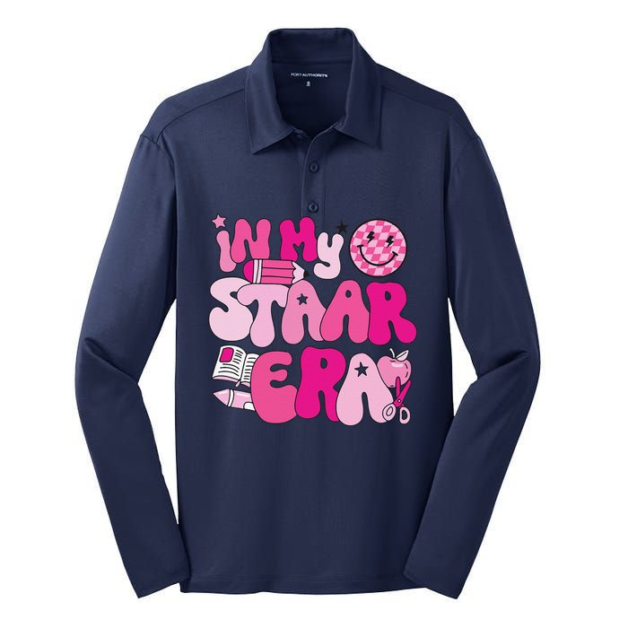 Groovy In My Staar Era Teacher Teacher Squad Test Day School Silk Touch Performance Long Sleeve Polo